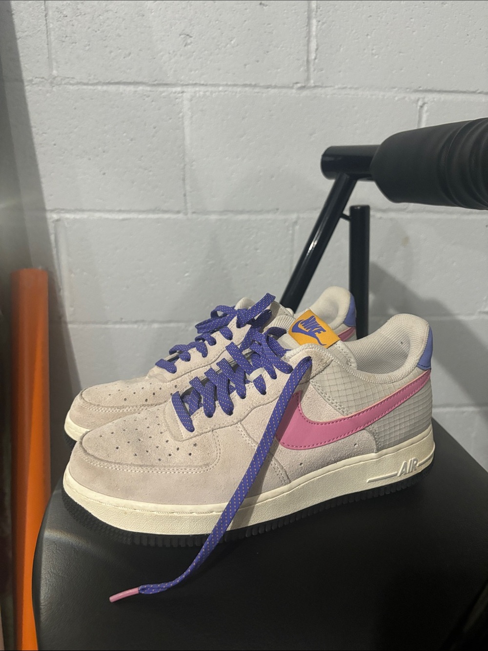 Nike Women’s Air Force 1 Low - Beige with Pink Swoosh & Purple Accents
